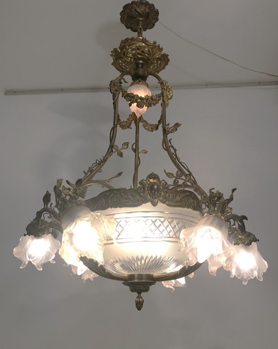 Grand lustre cage bronze - lustre,